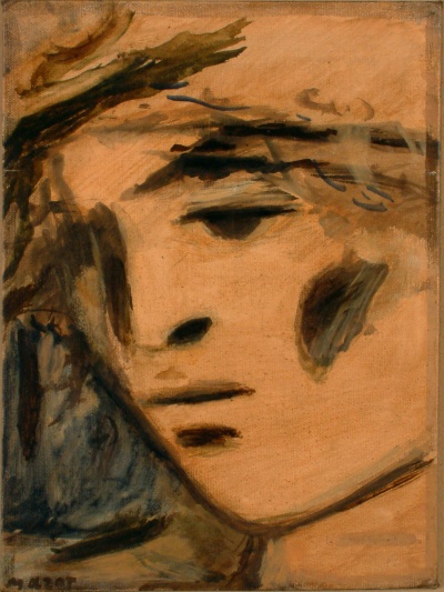 testa di ragazzo<br>(nel trittico degli sguardi)<br>Olio su Tela<br>18x24   01-1972<br>
				(289)