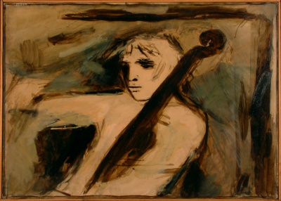 violoncellista<br>Olio su Tela<br>50x70   02-1982<br>
				(326)