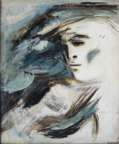 Donna sognante<br>olio su tela<br>50x60   01-1964<br>
				(670)